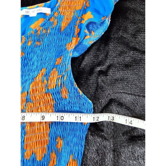 ABEL THE LABEL Blue Orange Floral Smocked Long Sundress-SZ S - Picture 6 of 6
